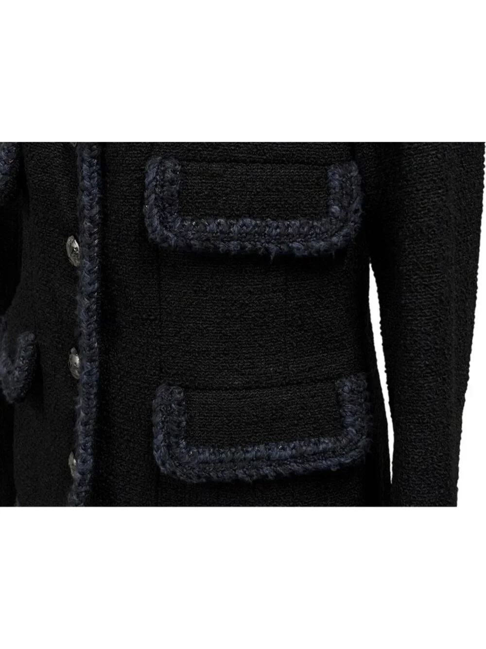 Chanel Tweed Jacket Sailor Color CC Logo Black White 36